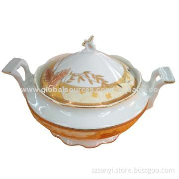 Porcelain soup tureen in fashionable shape